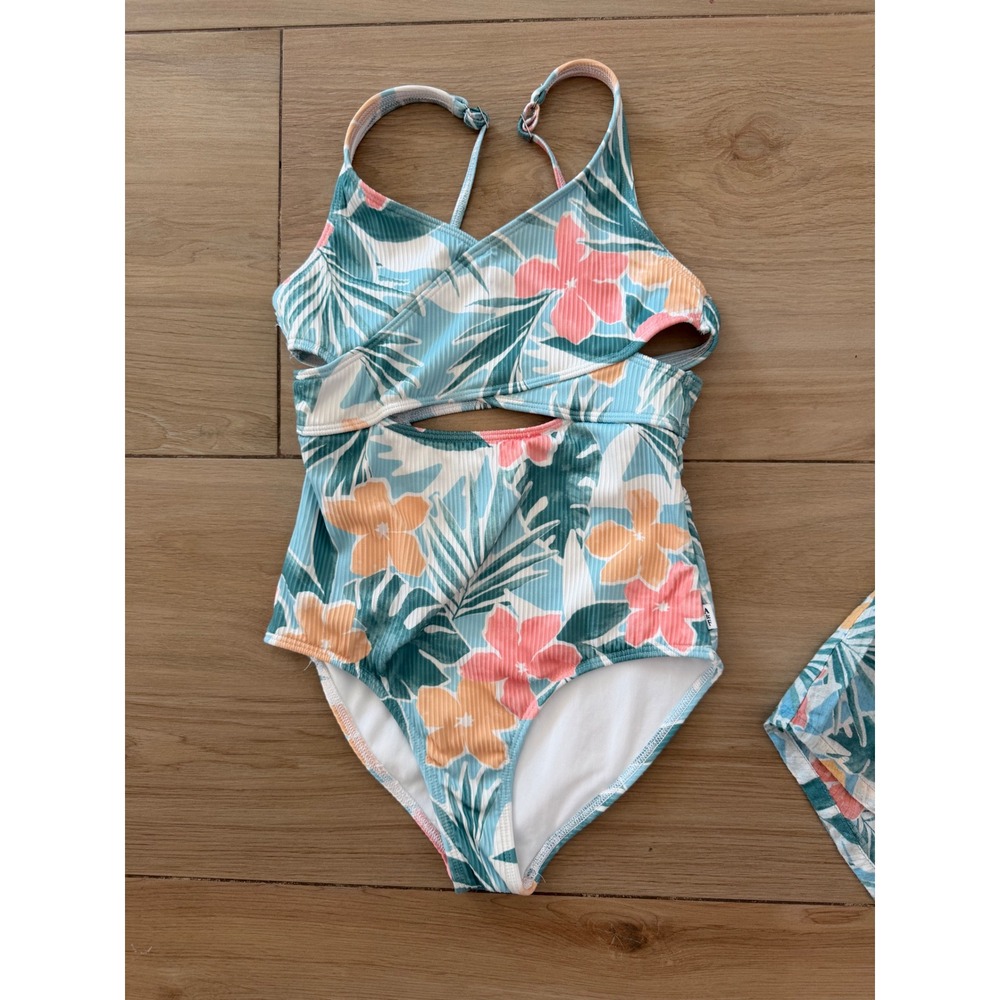 Abercrombie Kids Tropical Floral Swimsuit & Cover Up Dress Set Blue Orange 9/10 - Picture 2 of 8